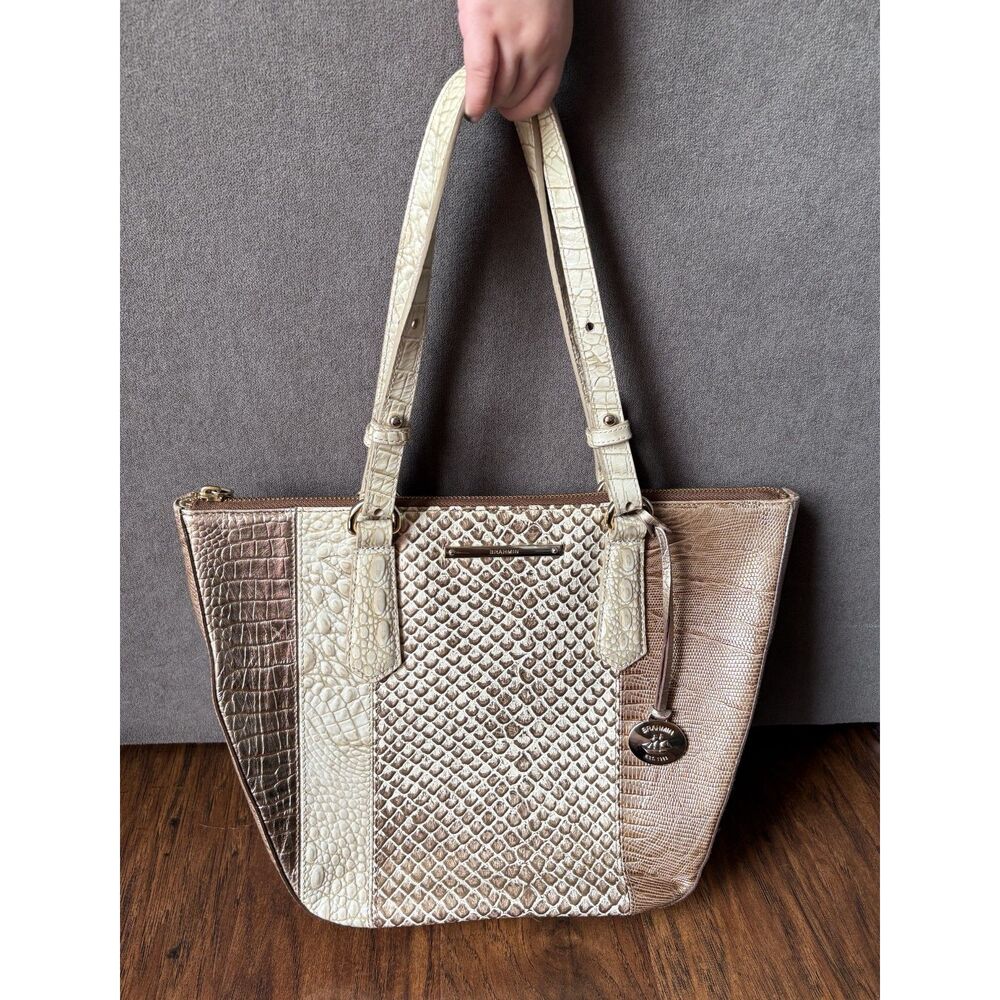 Brahmin Willa Buena Vista Carryall Tote Multipattern Latte Shoulder Bag Purse